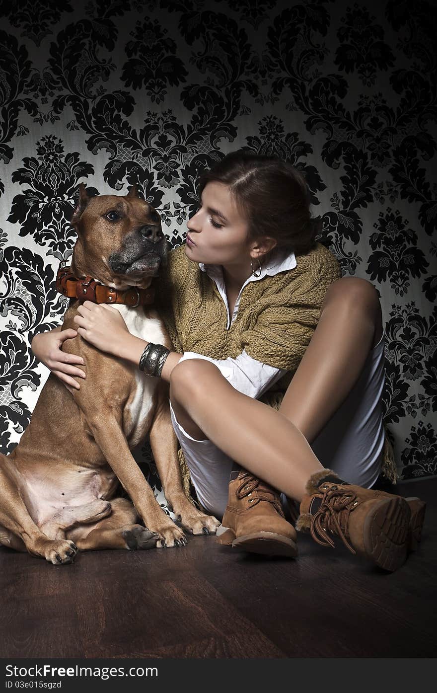 Girl with American Staffordshire Terrier