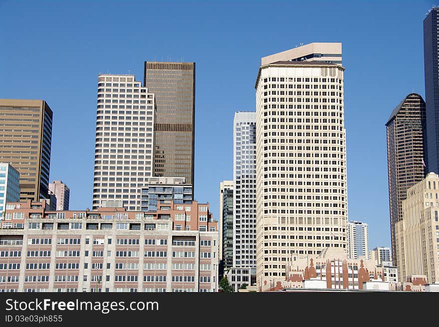 Office buildings and apartments along the waterfront in downtown Seattle Washington. Office buildings and apartments along the waterfront in downtown Seattle Washington.