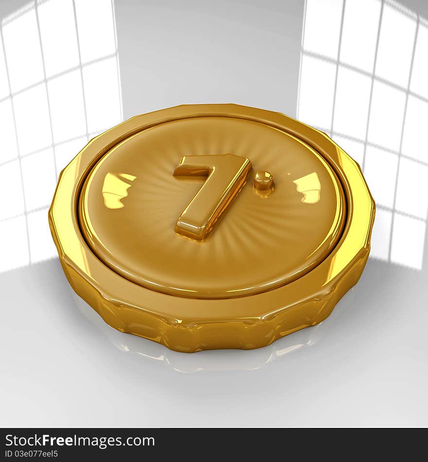 3D golden medal isolated on white, reflective, background. 3D golden medal isolated on white, reflective, background