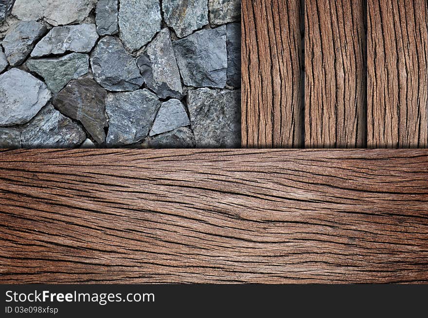 Corner wooden floor with stone