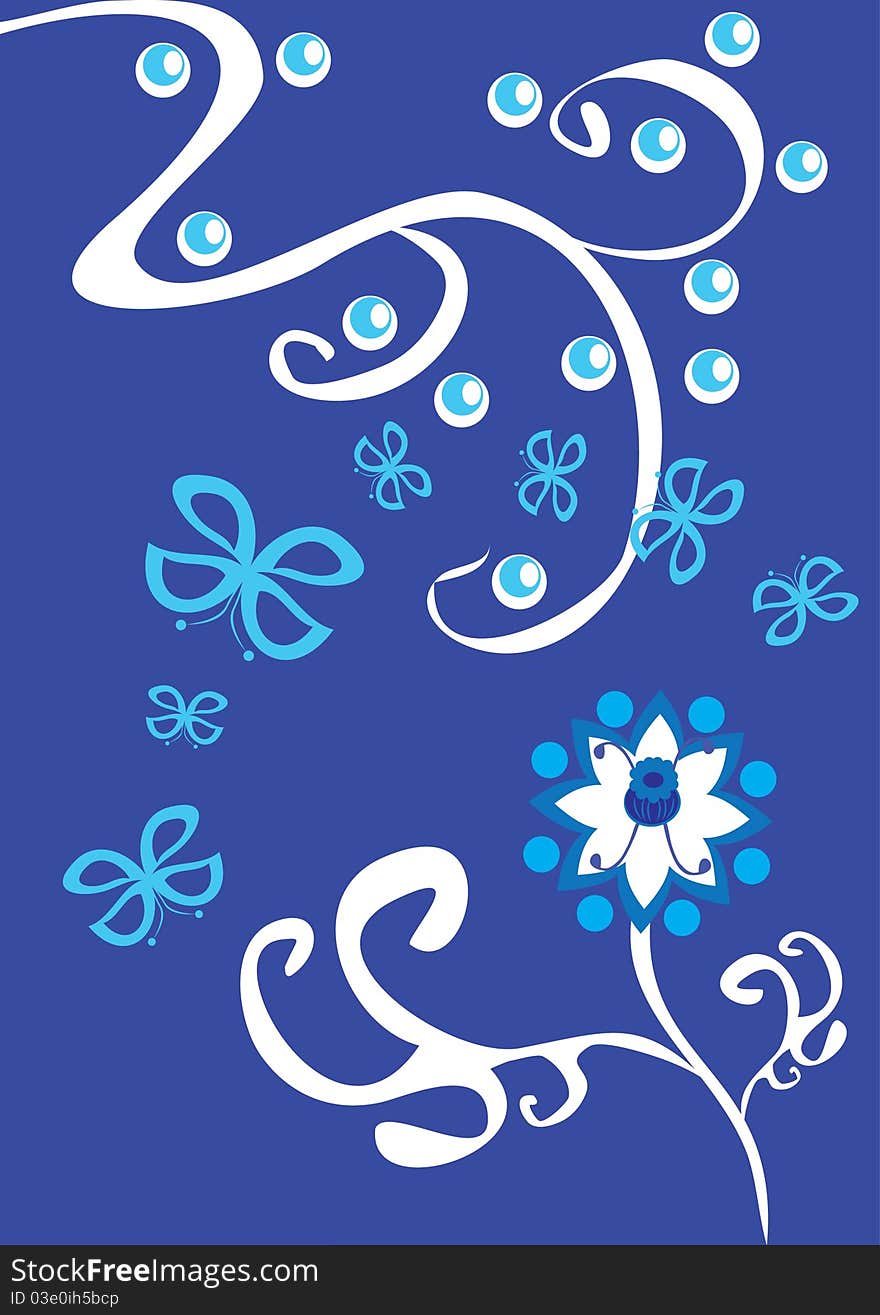 Abstract floral ornament on blue. Illustration.