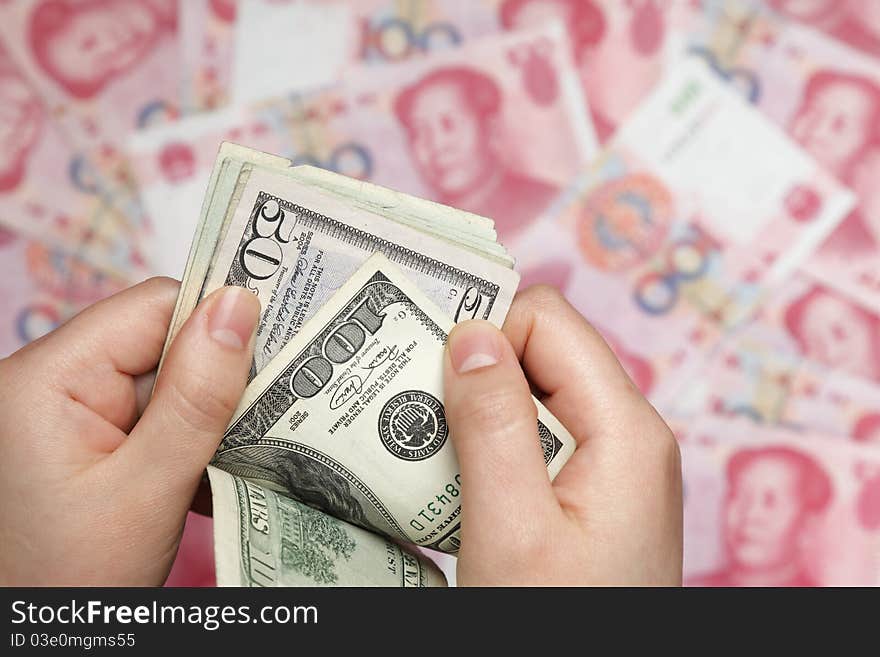 Maerican dollars and Chinese yuan. Maerican dollars and Chinese yuan