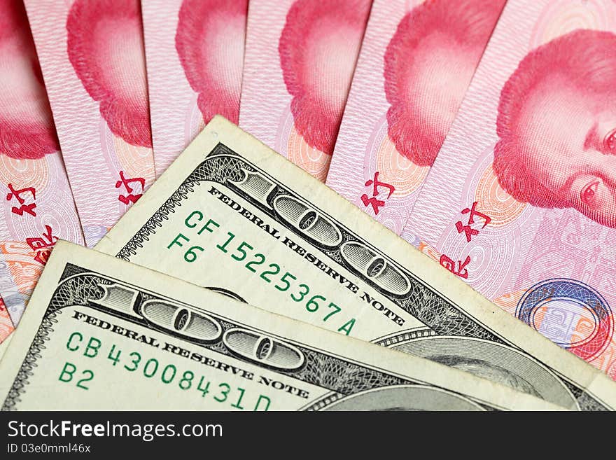 Maerican dollars and Chinese yuan. Maerican dollars and Chinese yuan