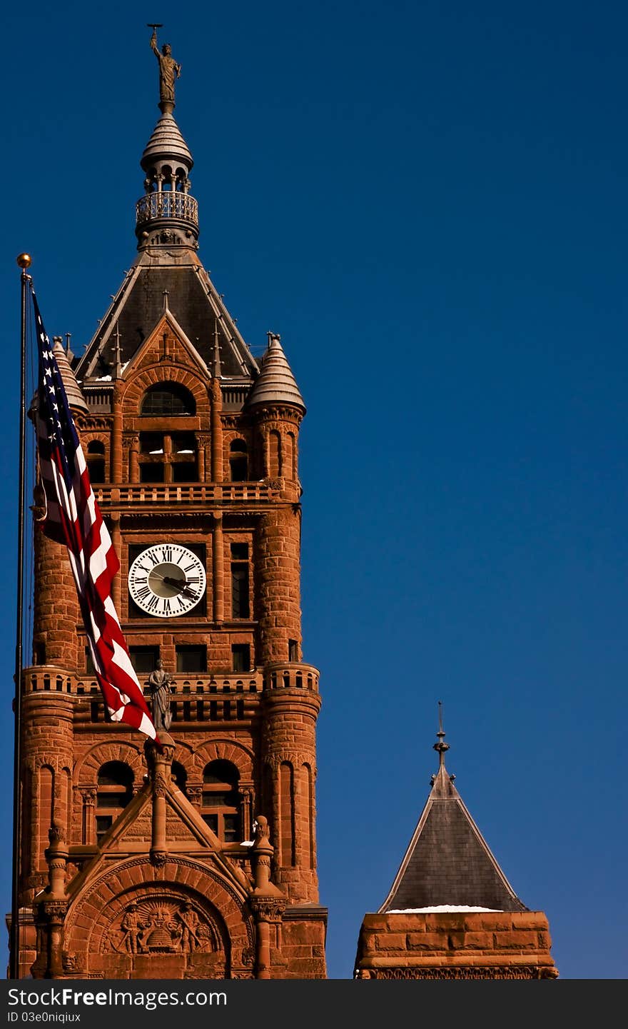 City Hall in Salt Lake City - front view with an American Flag. City Hall in Salt Lake City - front view with an American Flag