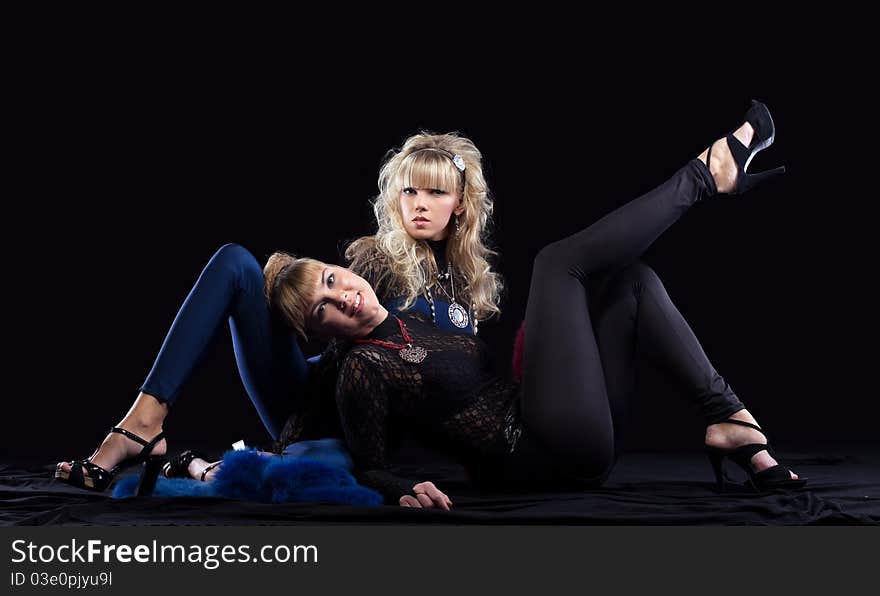 Two pretty sisters in lace costume