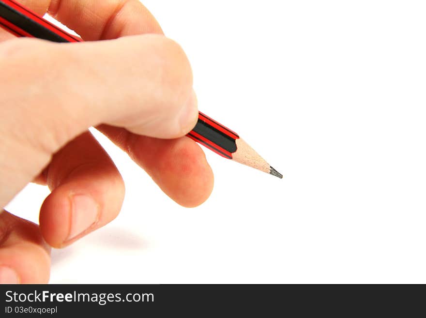 Hand with pencil. isolated on white background