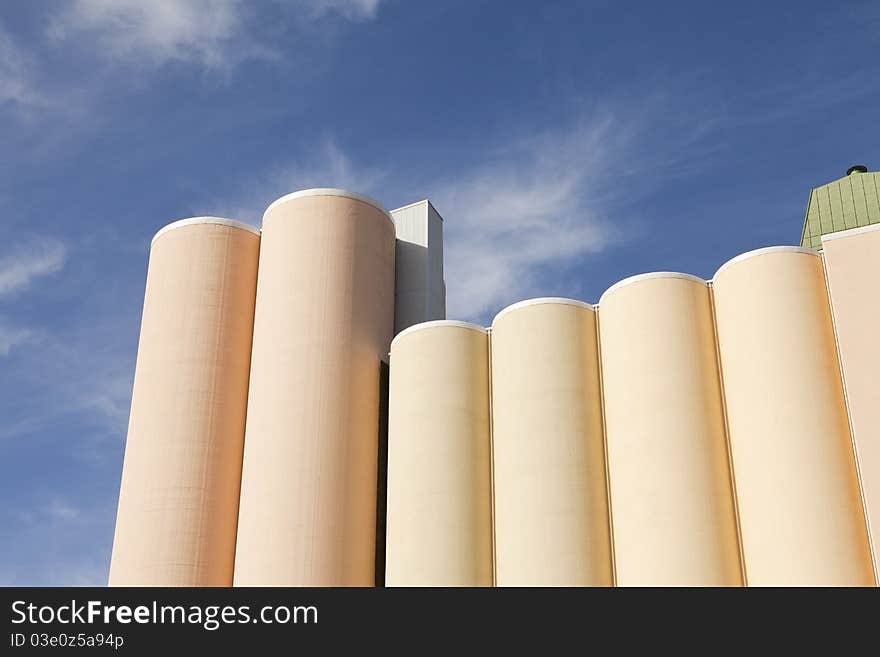 Industrial silo towards blue sky