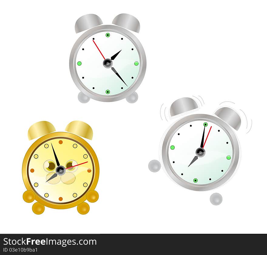 Set Of Different Alarm Clocks