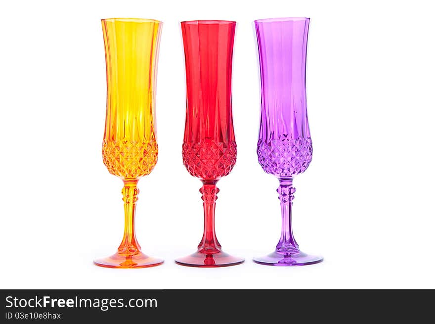 Three multicolored wineglasses