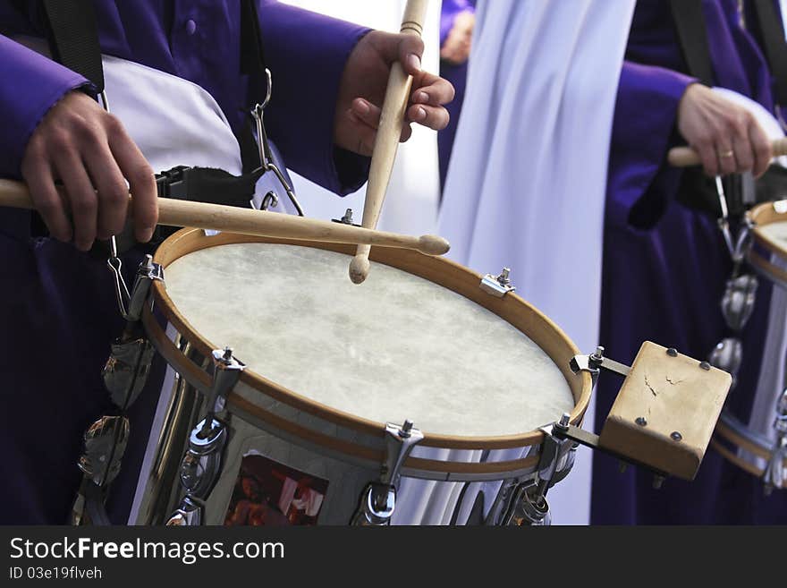 Brotherhood with drums in Spanish Easter. Brotherhood with drums in Spanish Easter