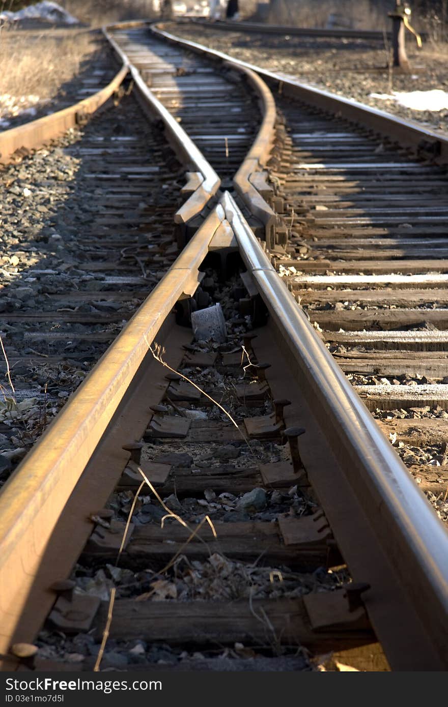 Two railway lines at a junction in the track