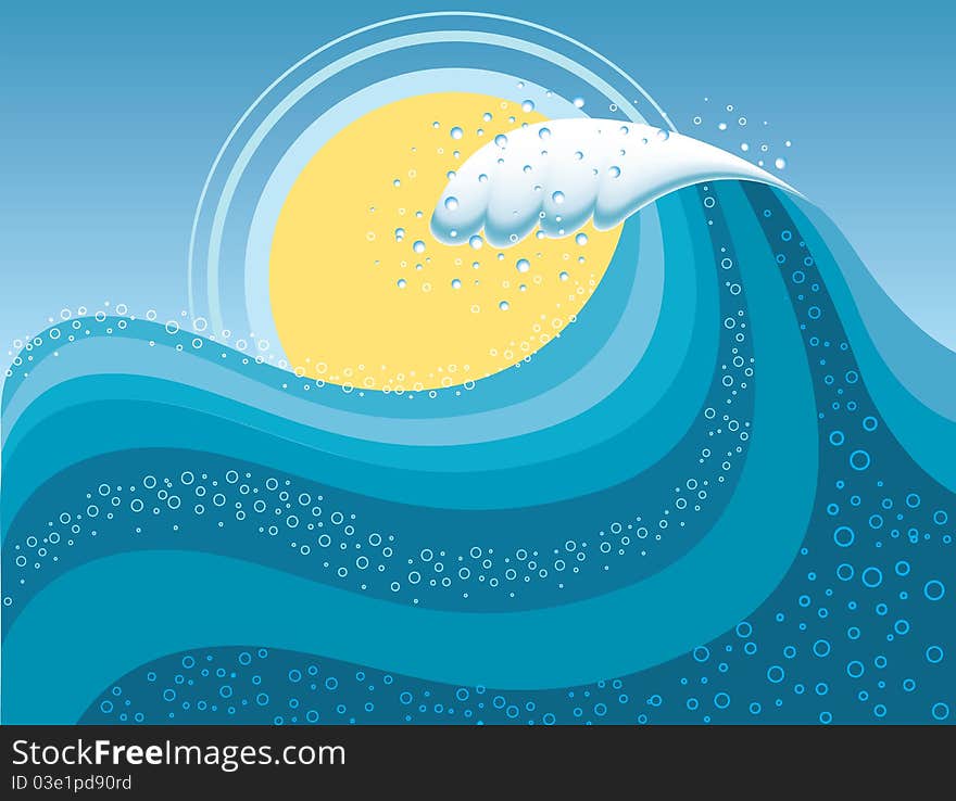 Wave in ocean.Water background for surfing with sun.Mesh