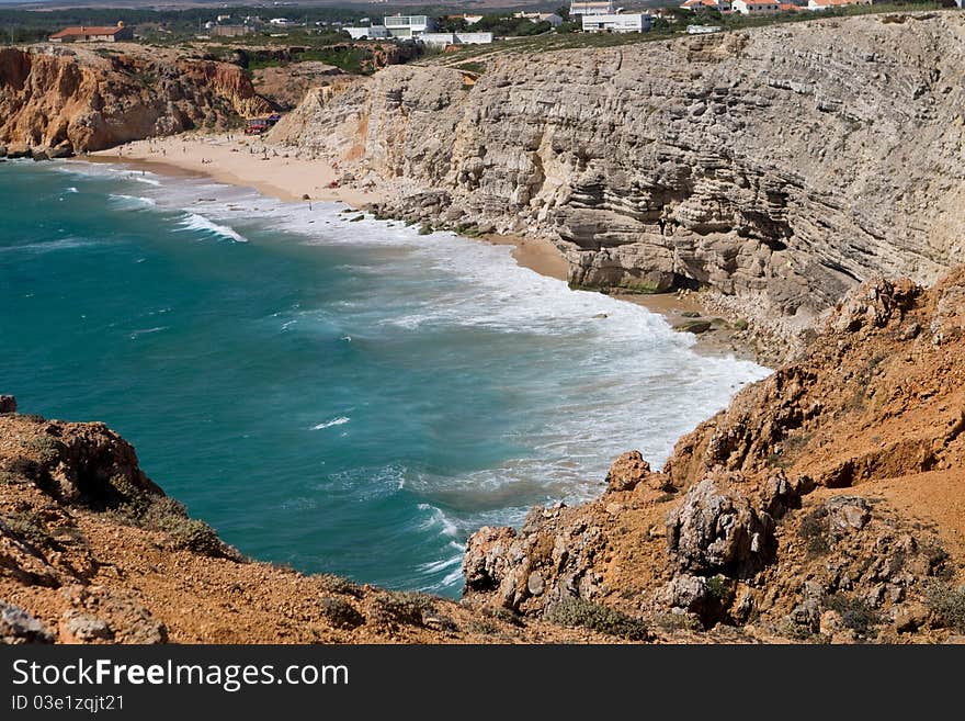 Rocky beach at mountain sight