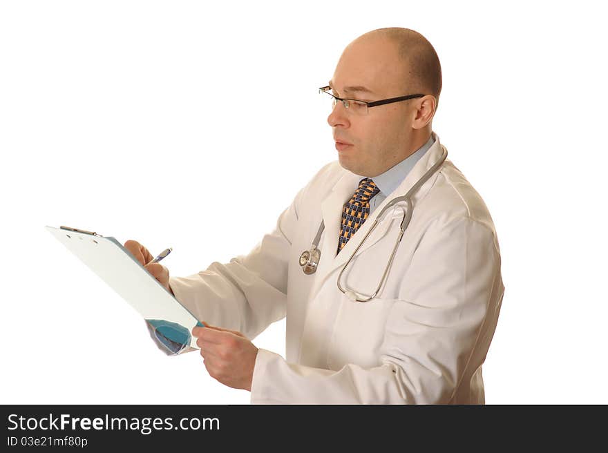 A hospital doctor on white background