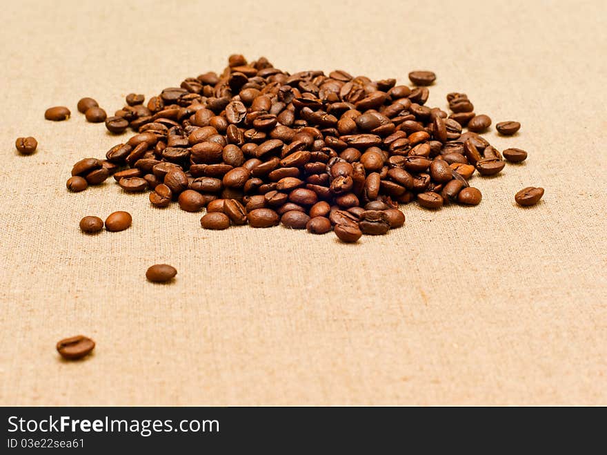 Coffee grains on the burlap