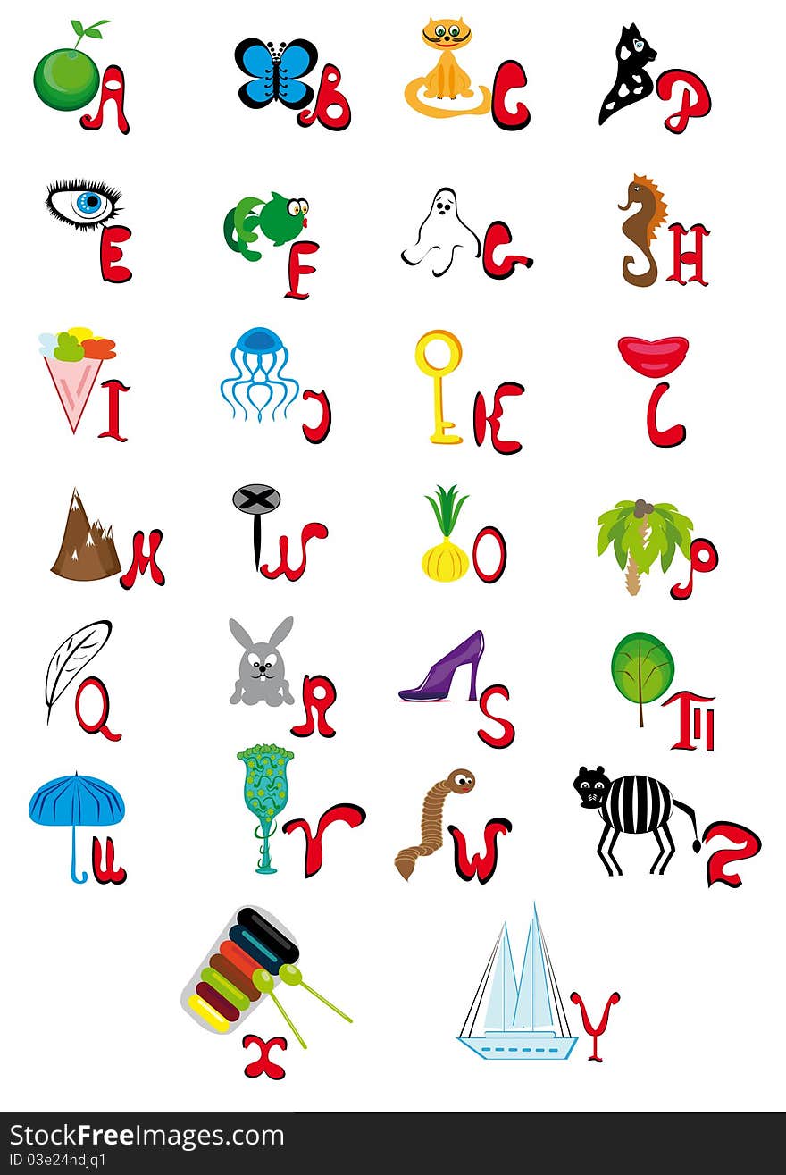 Illustration with the English animated alphabet