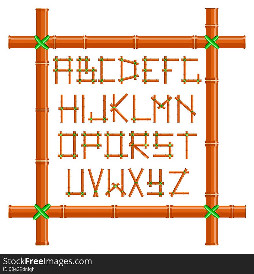 Vector orange bamboo alphabet in the frame