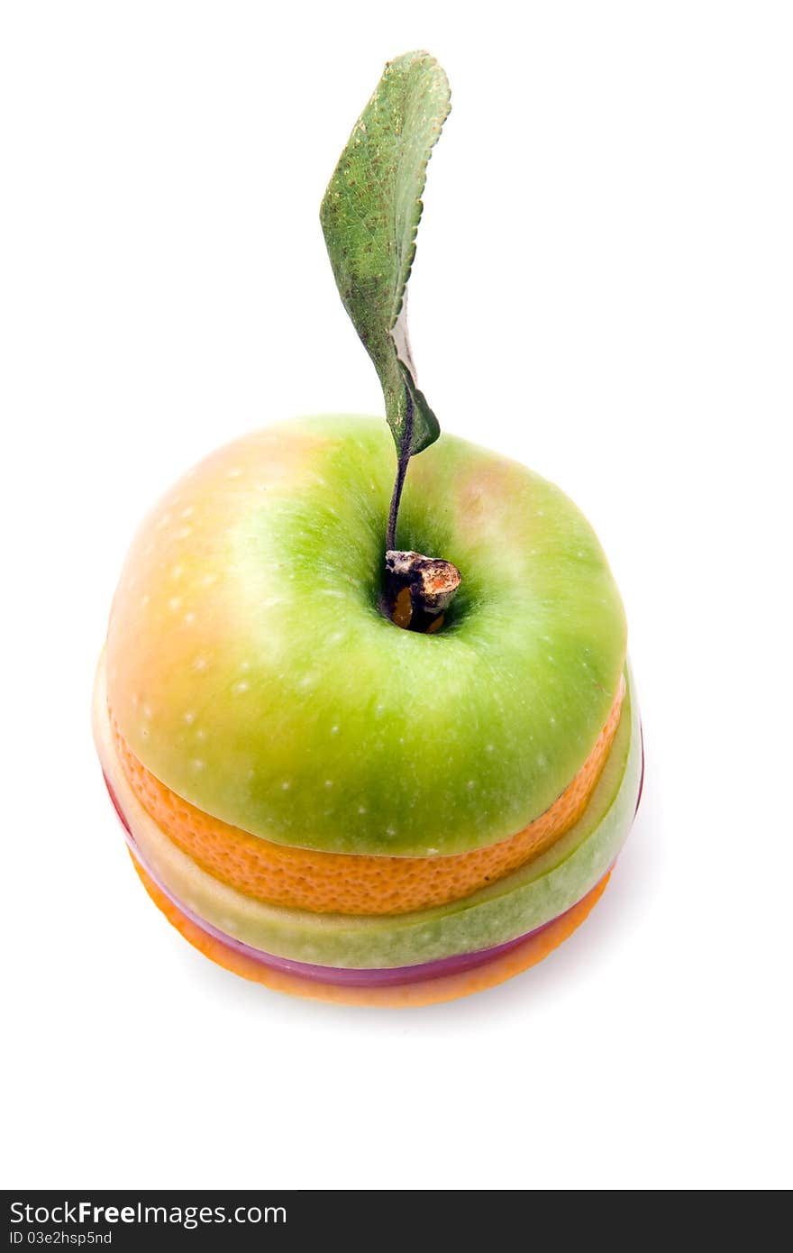 Fruit being from different fruit on a white background