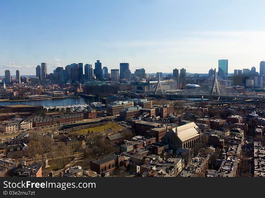 Boston as seen from the top of the Bunker Hill Monument.