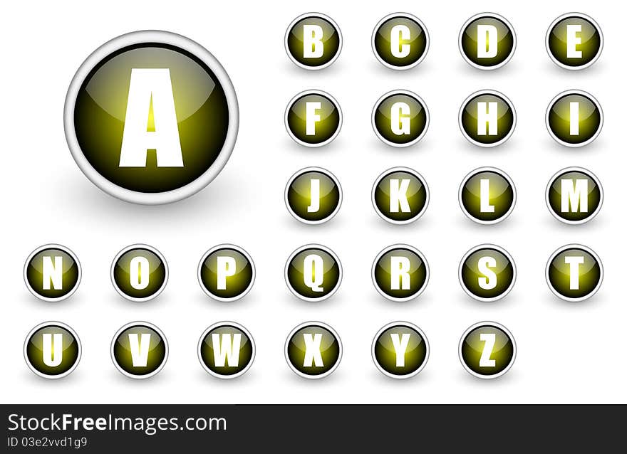 Alphabet yellow button set isolated over white