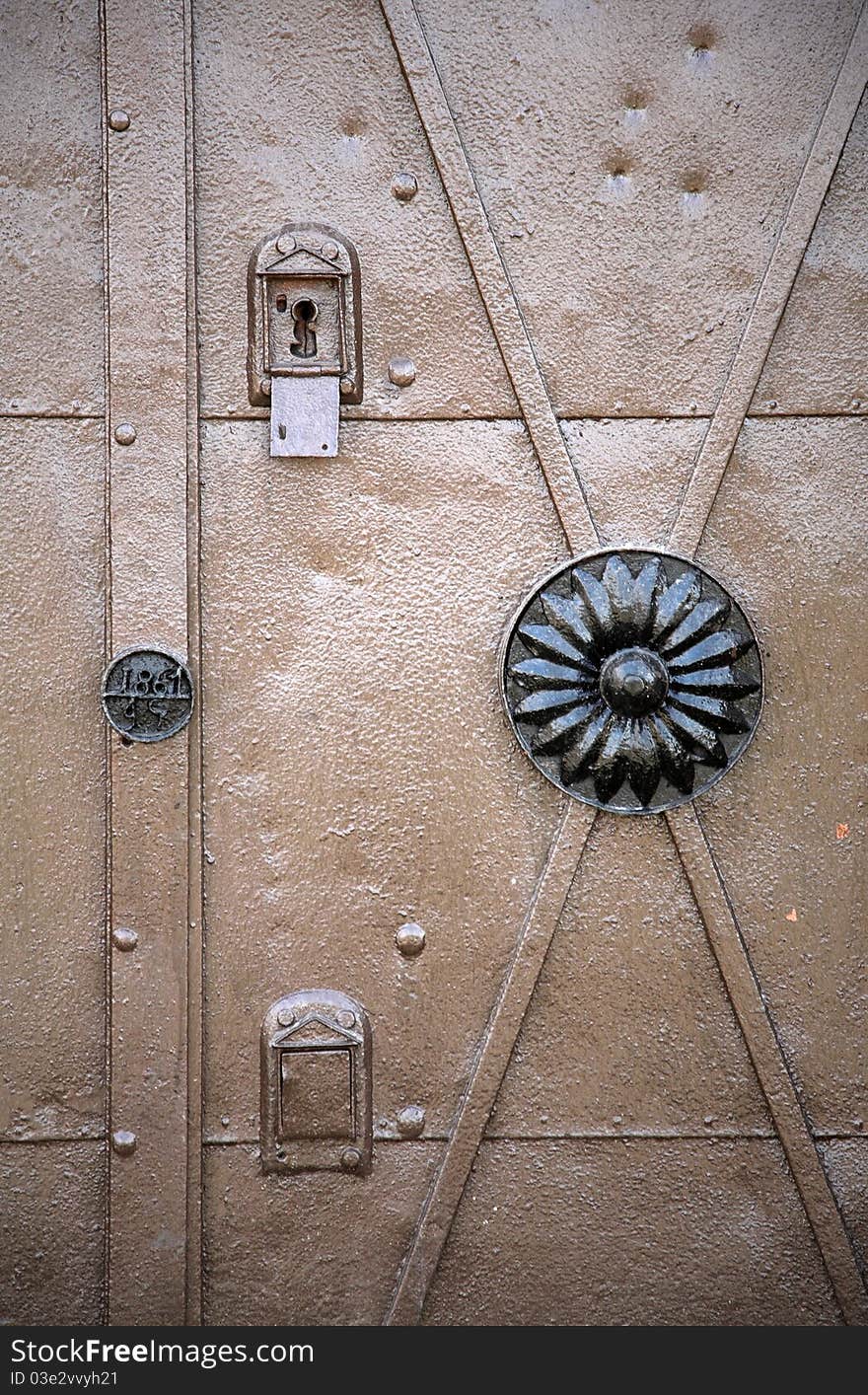 Fortified door enter, brown painted metal cover. Fortified door enter, brown painted metal cover