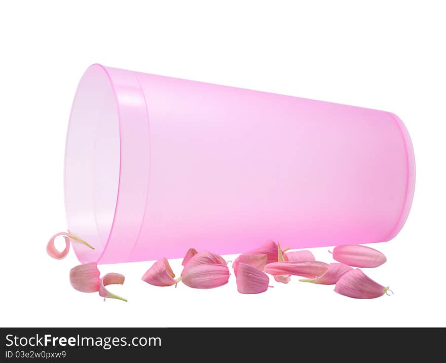 Pink glass flower petals isolated on white background