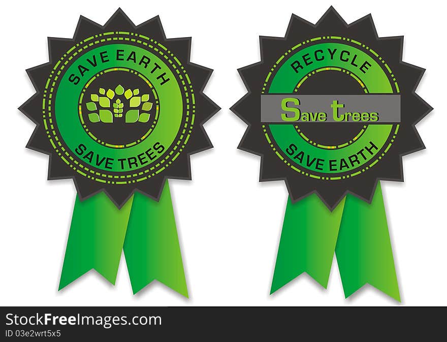 Illustration of environmental badges isolated on white background.