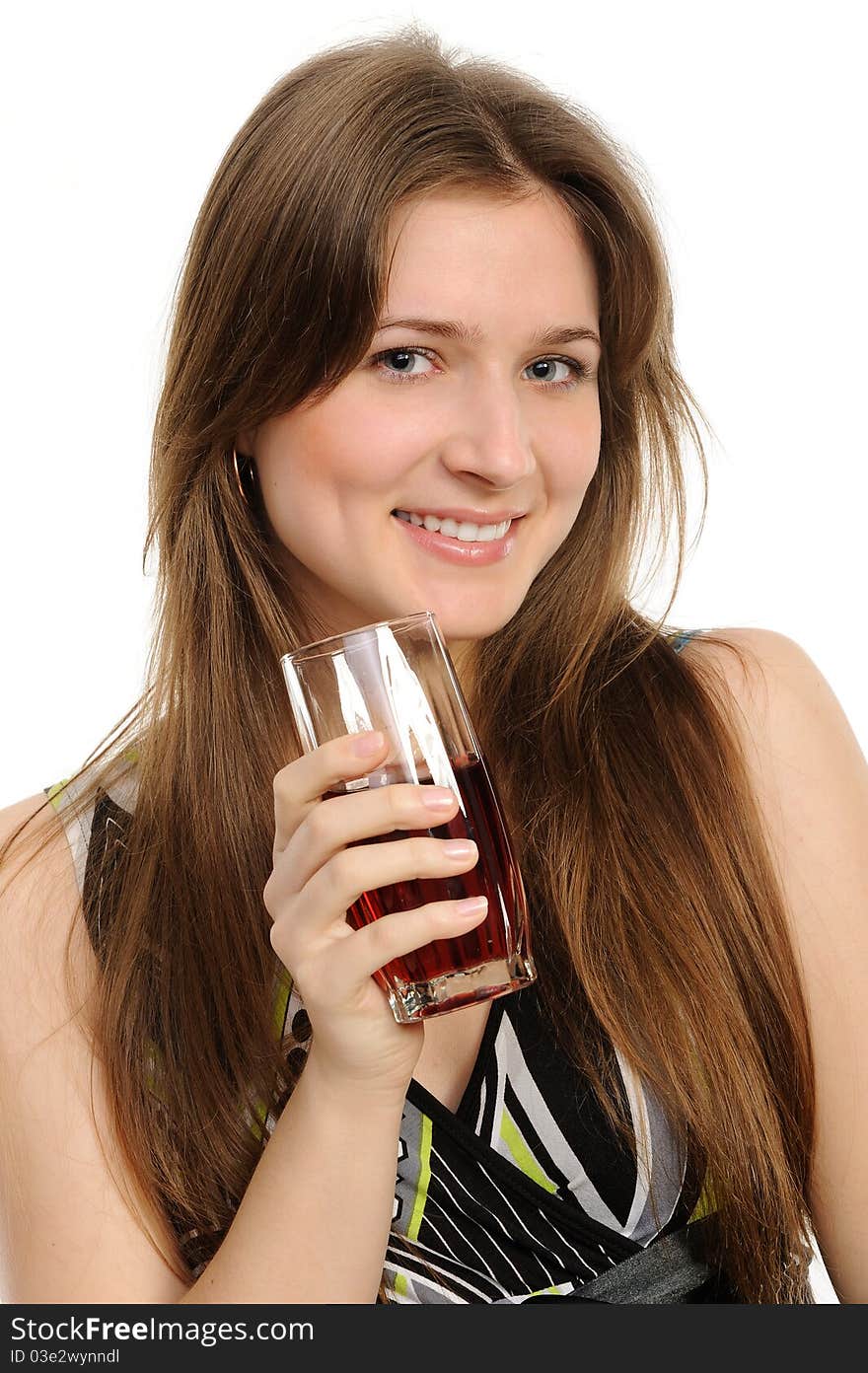 Young woman with glass of water isolated against white background