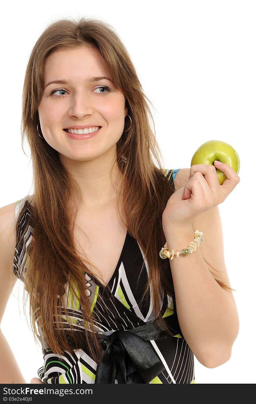 Woman Holding A  Green Apple