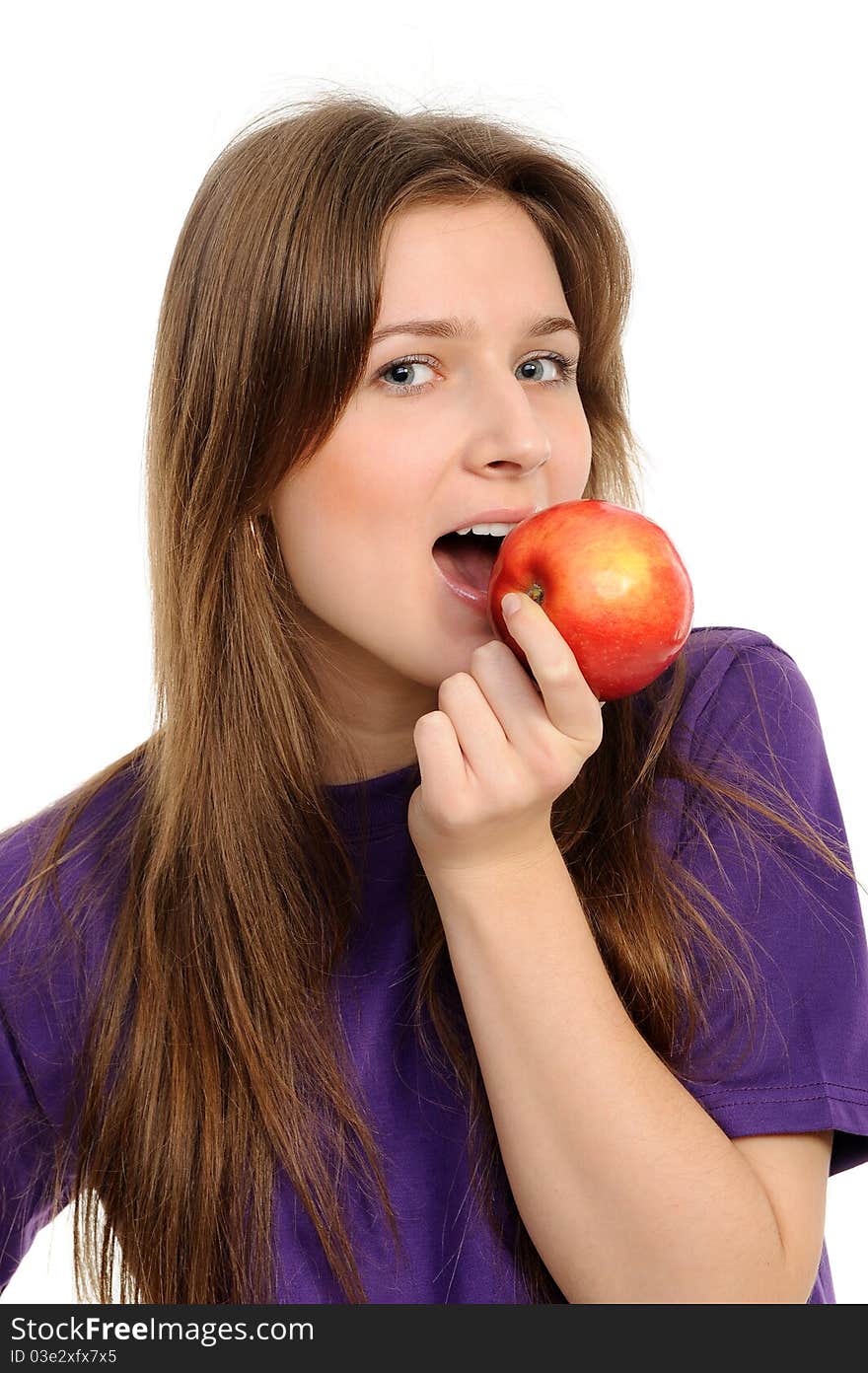 Young Woman Holding A Red Apple