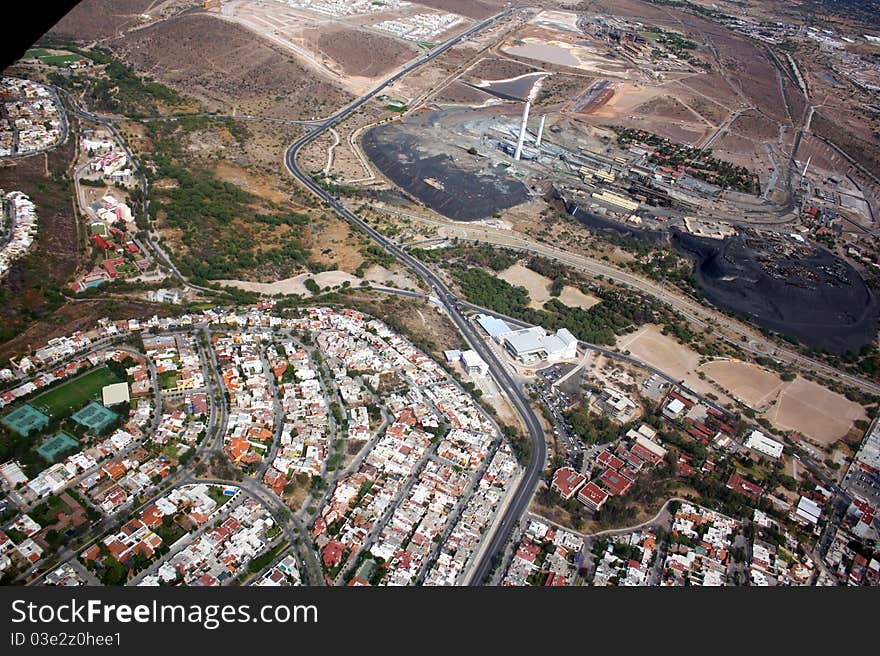 Aerial view of San Luis Potosi, Mexico from a plane. Aerial view of San Luis Potosi, Mexico from a plane