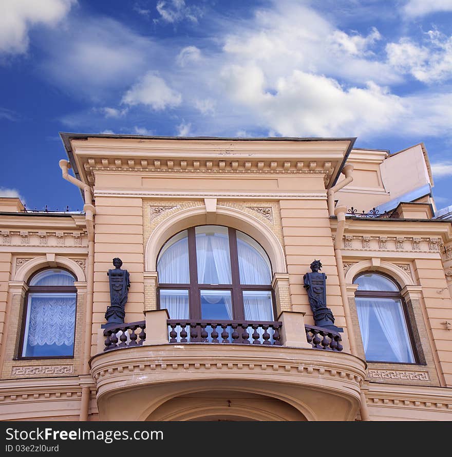 Old building on blue sky background. Old building on blue sky background