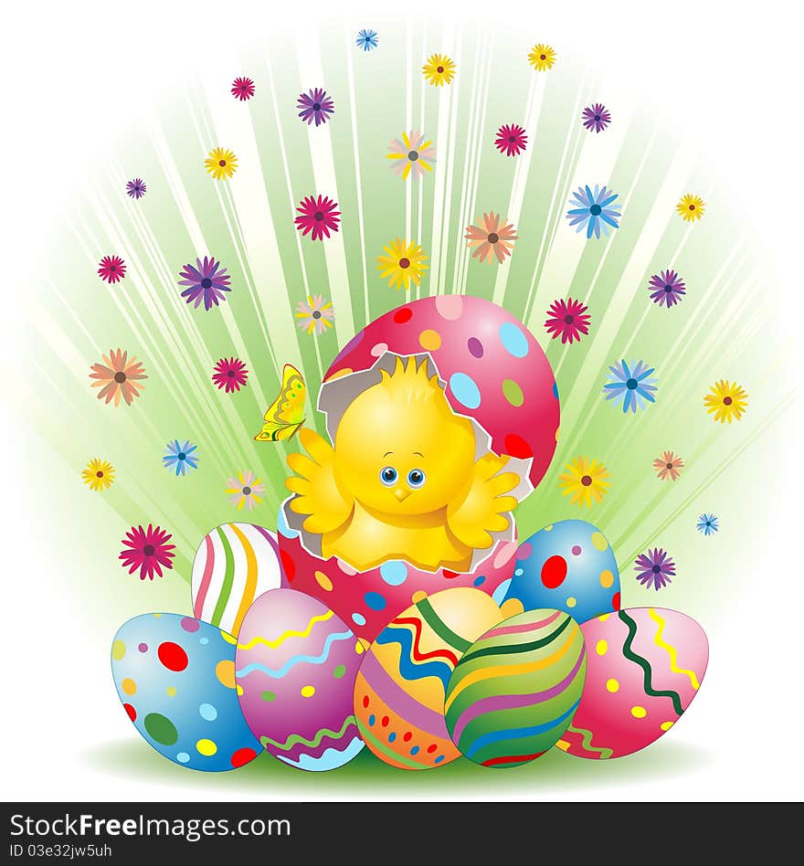 Easter Chick and Eggs Background