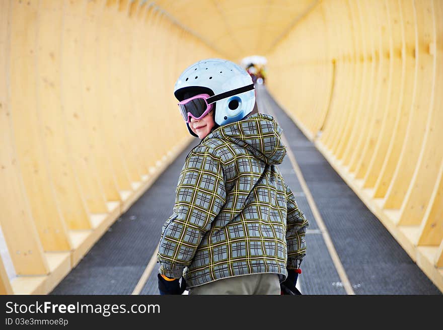 Little skier on a children s lift