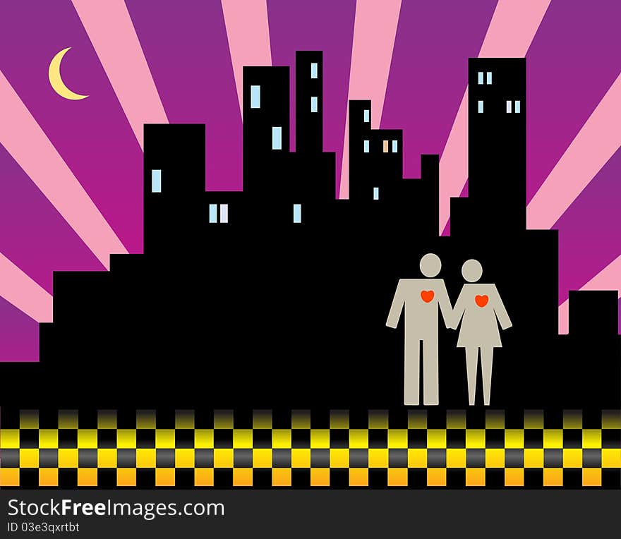 Couple on the night city background. Couple on the night city background