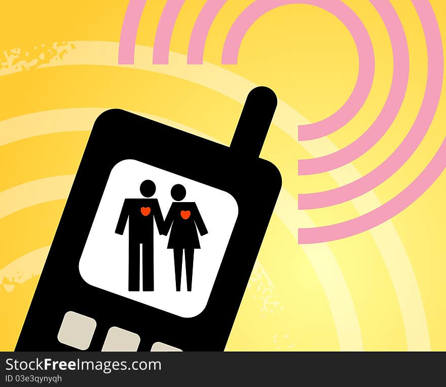 Couple on mobile screen background