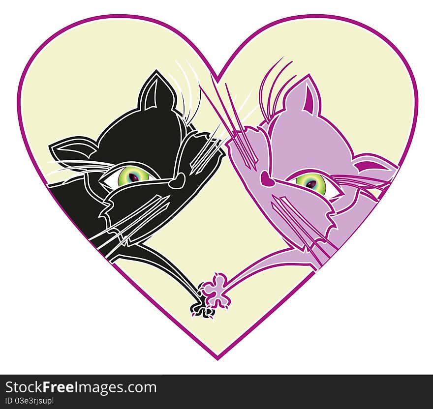 vector Illustration of two cute cats in love. vector Illustration of two cute cats in love