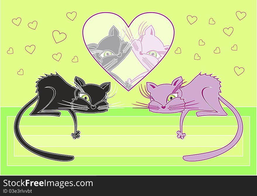 vector Illustration of two cute cats in love. vector Illustration of two cute cats in love