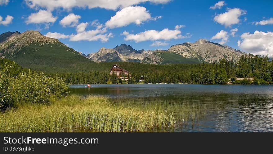 Lake Strbske Pleso. Behind the High Tatras - Slovakia.