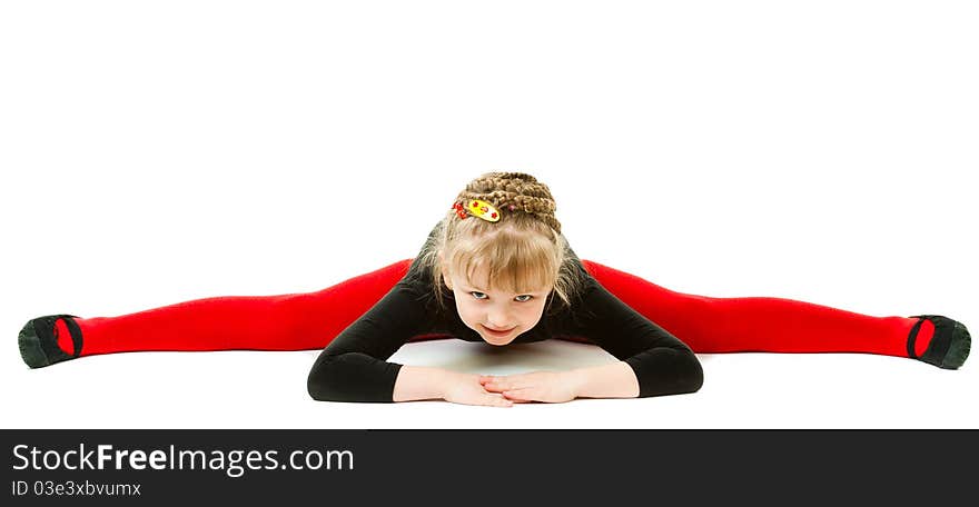 A girl doing arch exercise isolated in a white background. A girl doing arch exercise isolated in a white background