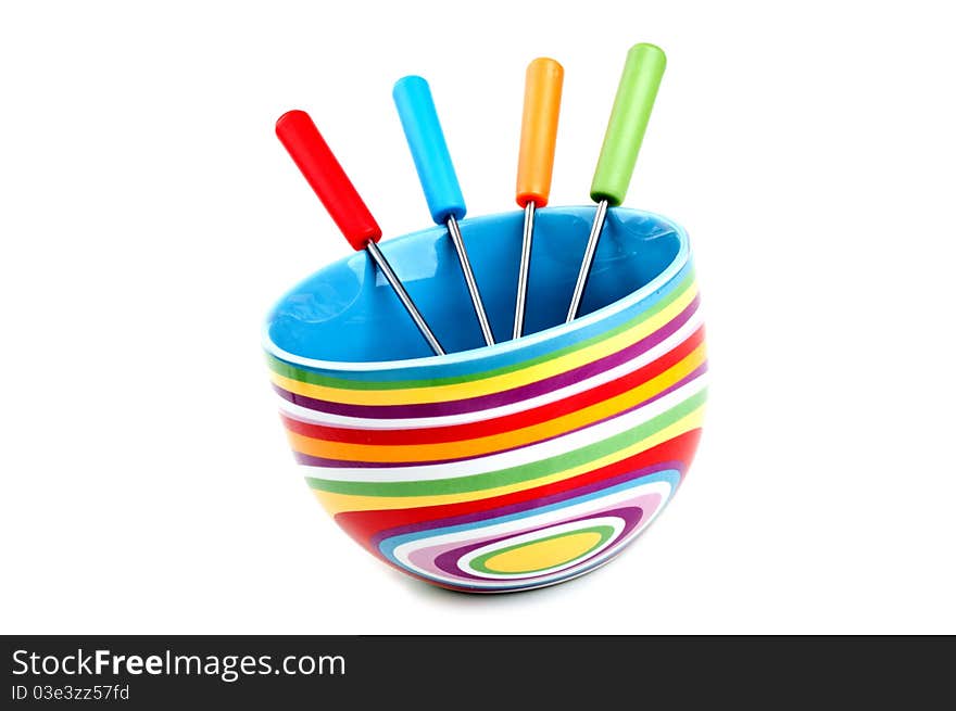 Colored fondue cup isolated on a white background