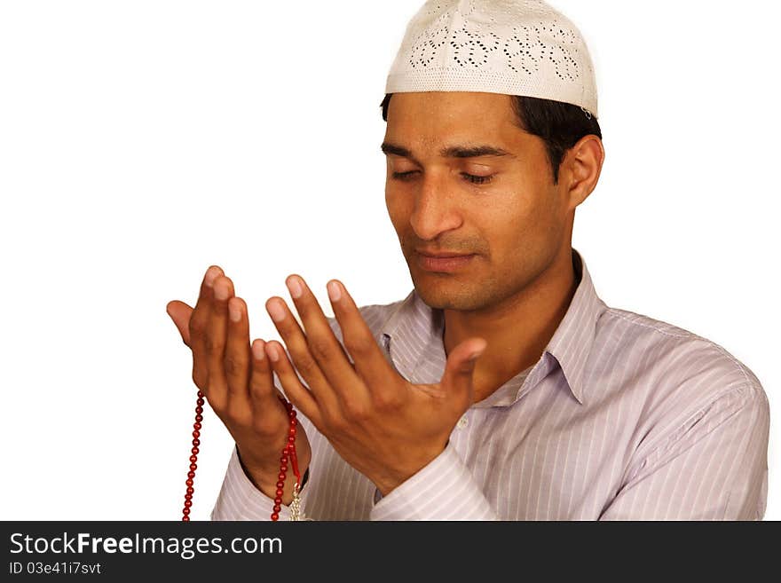 Hands with muslim prayer beads. Hands with muslim prayer beads