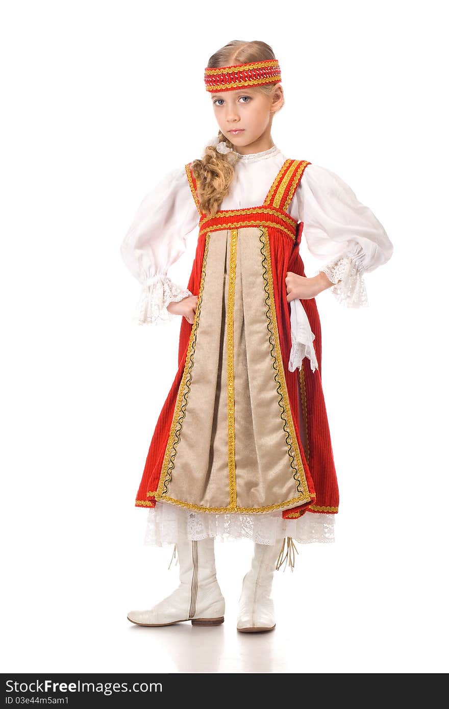 Young girl dancing in national dress