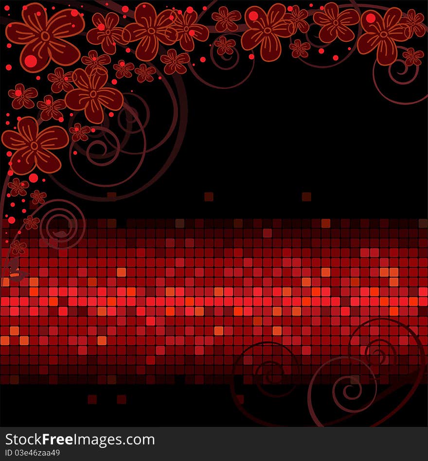 Dark shimmering background with  flowers composition upstairs. Dark shimmering background with  flowers composition upstairs