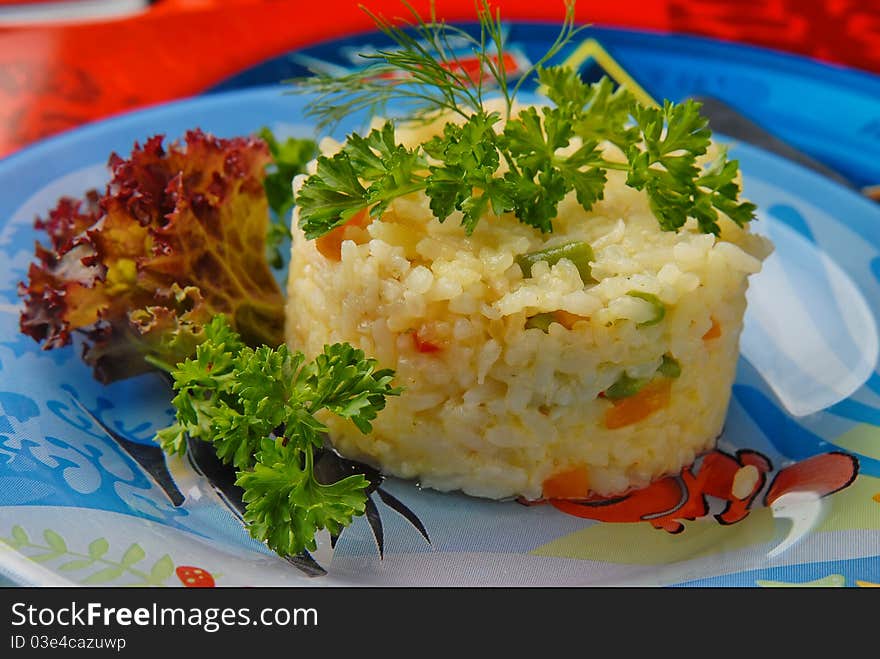 Tasty food on a plate of kid's menu. Tasty food on a plate of kid's menu