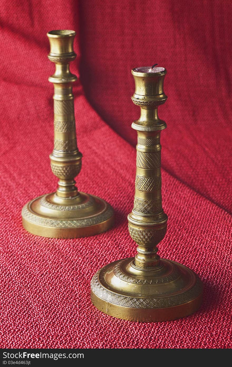 Two ancient bronze candlestick ,rare and precious