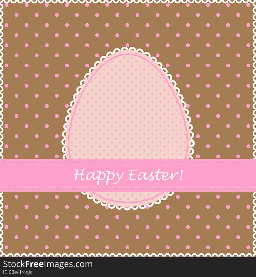 Easter card in retro style. Pink egg on brown dotted background. Easter card in retro style. Pink egg on brown dotted background