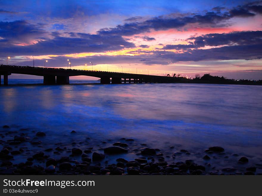 Sunset over the sea in Taiwan Tainan.