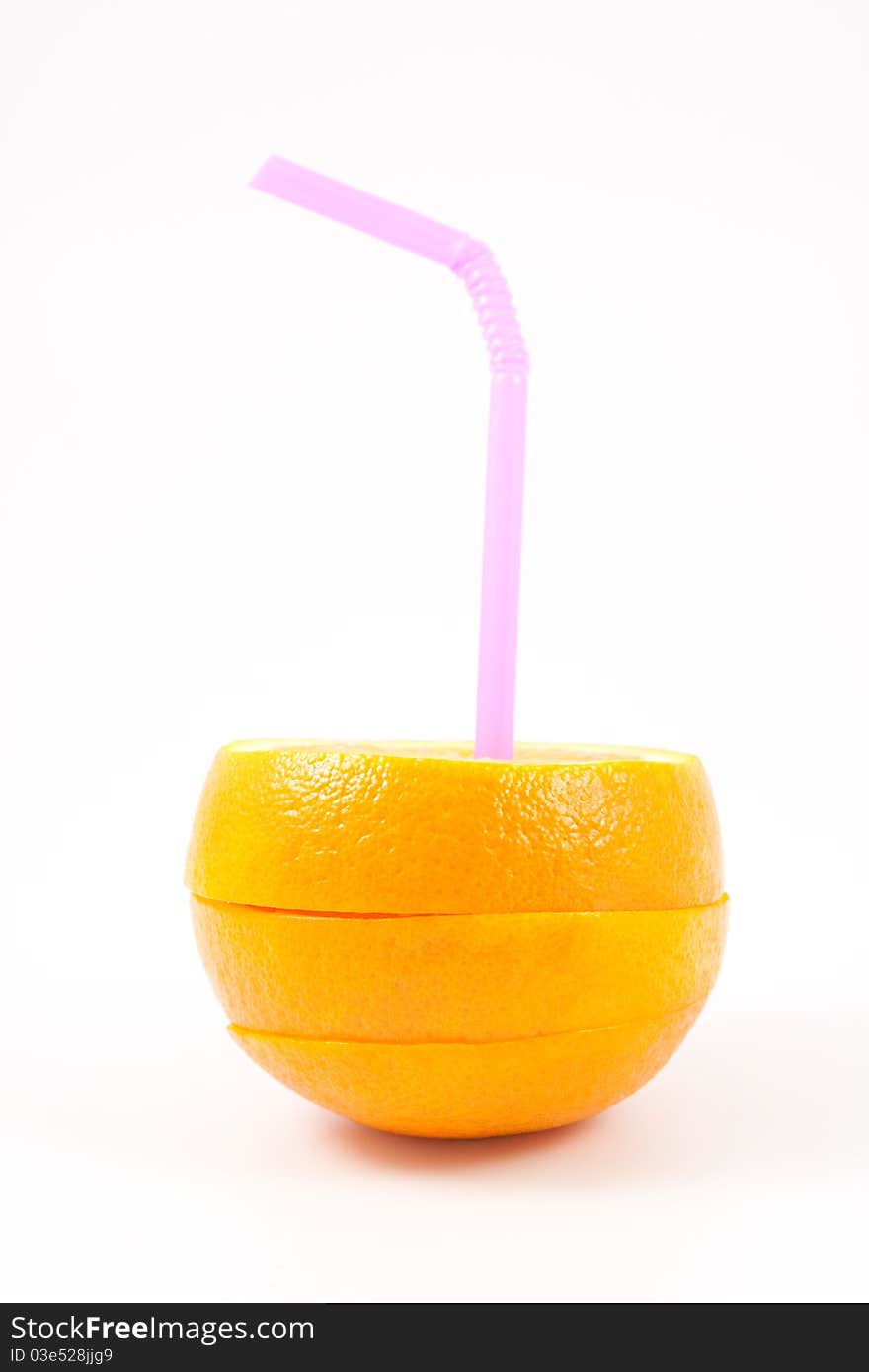 Orange with drinking straw