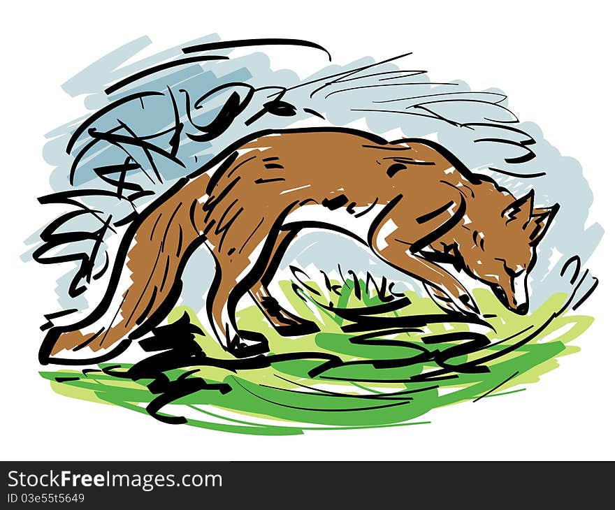 Illustration of a wolf hunt